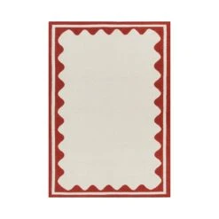 Matilda Scarlet Red Scallop Border Handwoven Wool Rug