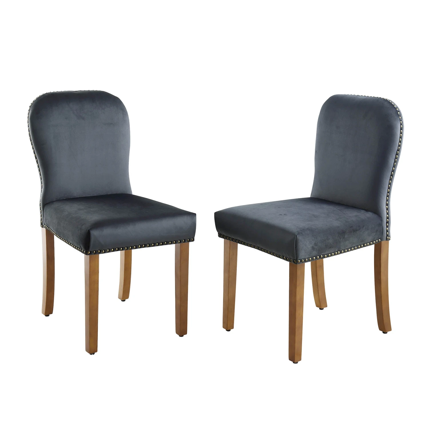 Stanway Set Of 2 Grey Velvet Dining Chairs 2 Stanway Set Of 2 Grey Velvet Dining Chairs - Image 2