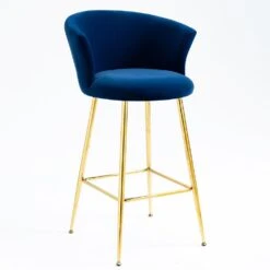 Kylie Set Of 2 Blue Velvet Bar Stools -Daals MB222BLUEVEL P WB2