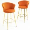 Kylie Set Of 2 Orange Velvet Bar Stools