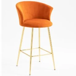 Kylie Set Of 2 Orange Velvet Bar Stools -Daals MB222ORANGEVEL P scene2