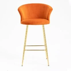 Kylie Set Of 2 Orange Velvet Bar Stools -Daals MB222ORANGEVEL P scene3