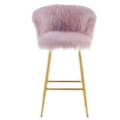 Kylie Set Of 2 Pink Plush Shaggy Faux Fur Bar Stools -Daals MB222PINKPLUSH P WB2