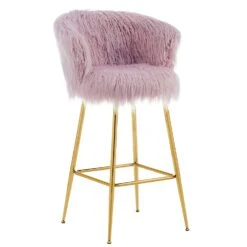 Kylie Set Of 2 Pink Plush Shaggy Faux Fur Bar Stools -Daals MB222PINKPLUSH P WB3