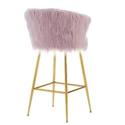 Kylie Set Of 2 Pink Plush Shaggy Faux Fur Bar Stools -Daals MB222PINKPLUSH P WB4