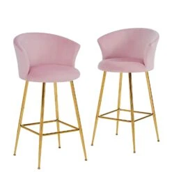 Kylie Set Of 2 Pink Velvet Bar Stools -Daals MB222PINKVEL P WB1