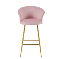 Kylie Set Of 2 Pink Velvet Bar Stools -Daals MB222PINKVEL P WB2