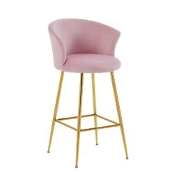 Kylie Set Of 2 Pink Velvet Bar Stools -Daals MB222PINKVEL P WB3