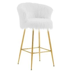 Kylie Set Of 2 White Plush Shaggy Faux Fur Bar Stools -Daals MB222WHITEPLUSH P WB2