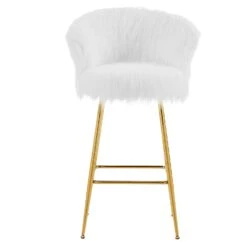 Kylie Set Of 2 White Plush Shaggy Faux Fur Bar Stools -Daals MB222WHITEPLUSH P WB3