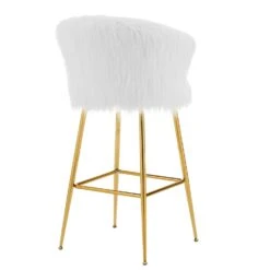 Kylie Set Of 2 White Plush Shaggy Faux Fur Bar Stools -Daals MB222WHITEPLUSH P WB4