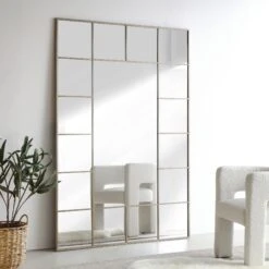 Herbert Full Length Metal Frame Window Mirror 180 X 120 Cm, Antique Silver Effect
