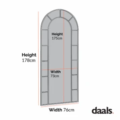 Beaumont Arched Full Length Metal Frame Mirror 178 X 76 Cm, Black -Daals MIRR 029 CHART 1