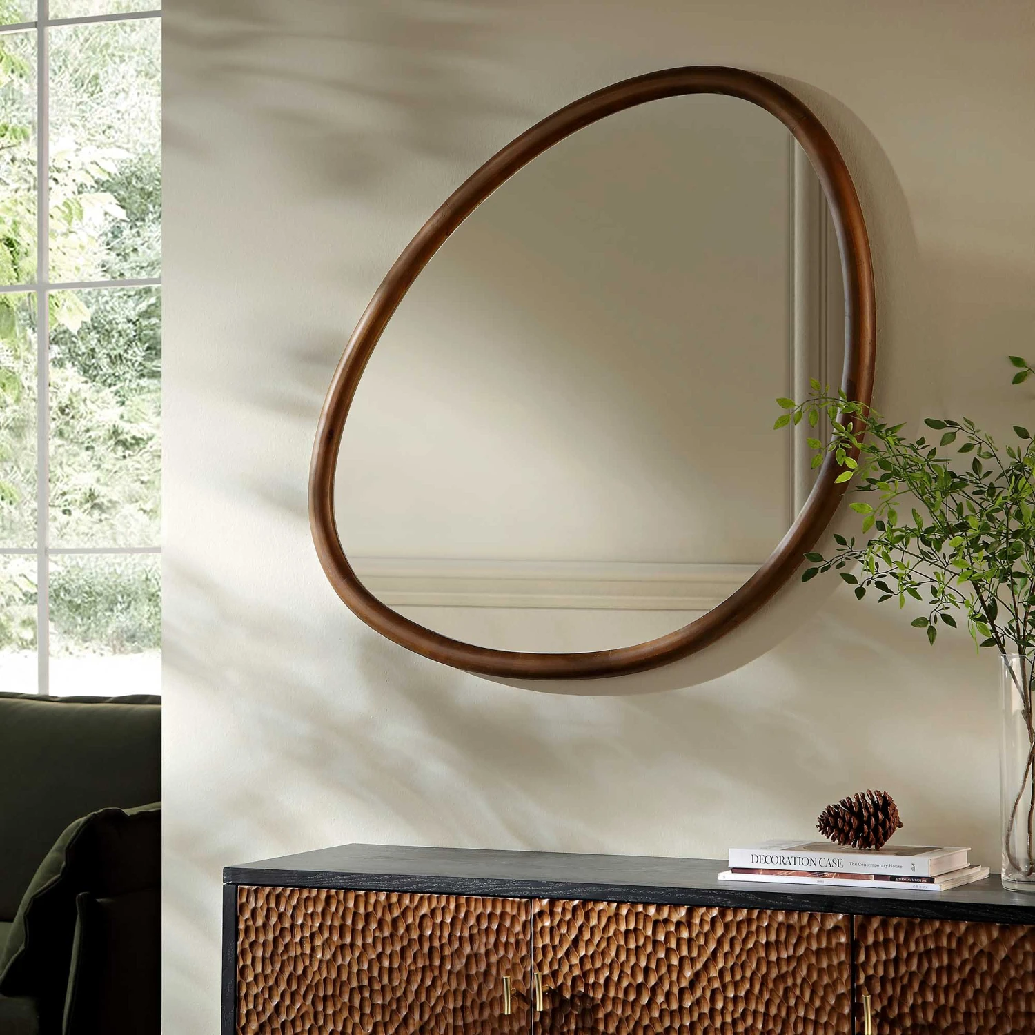 Edo Irregular Pebble Wall Wooden Mirror 100 X 76 Cm, Walnut 1 Edo Irregular Pebble Wall Wooden Mirror 100 X 76 Cm, Walnut