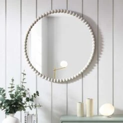 Luna Round Bobbin Wall Mirror 77 X 77 Cm, Washed White