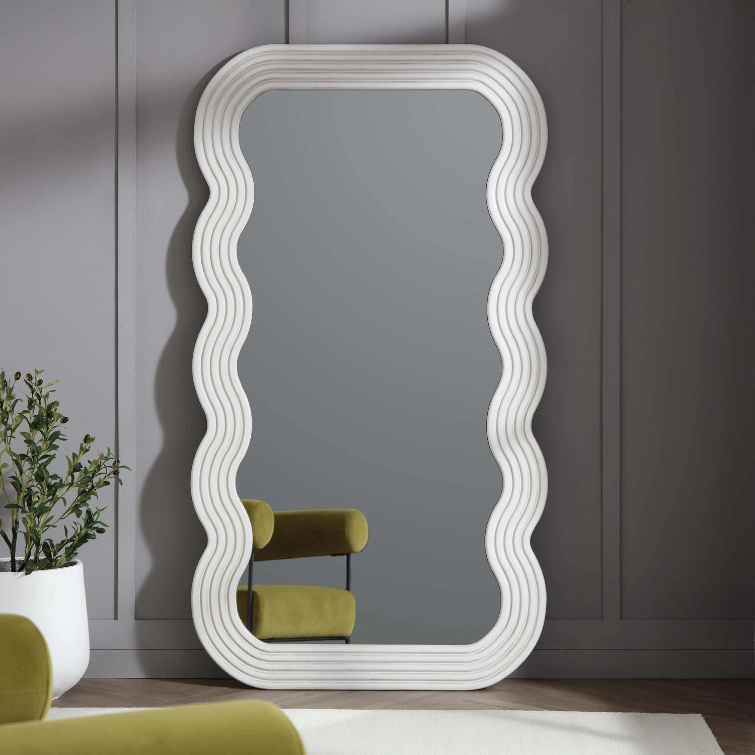 Venus Full Length Wave Mirror 180 X 100 Cm, Washed White 2 Venus Full Length Wave Mirror 180 X 100 Cm, Washed White - Image 2