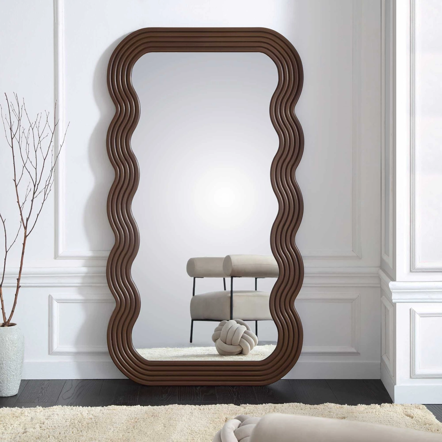 Venus Full Length Wave Mirror 180 X 100 Cm, Walnut 2 Venus Full Length Wave Mirror 180 X 100 Cm, Walnut - Image 2