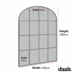 Portobello Arched Full Length Metal Frame Window Mirror 180 X 140 Cm, Black -Daals MIRR 280 CHART