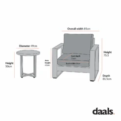 Montrose Aluminium Bistro Set With Side Table, Brushed Silver Oak -Daals OD ALU2 BISTR CHART