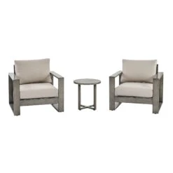 Montrose Aluminium Bistro Set With Side Table, Brushed Silver Oak -Daals OD ALU2 WGREY BISTR WB1