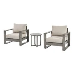 Montrose Aluminium Bistro Set With Side Table, Brushed Silver Oak -Daals OD ALU2 WGREY BISTR WB2