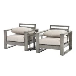 Montrose Aluminium Bistro Set With Side Table, Brushed Silver Oak -Daals OD ALU2 WGREY BISTR WB4