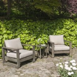 Montrose Aluminium Bistro Set With Side Table, Brushed Silver Oak