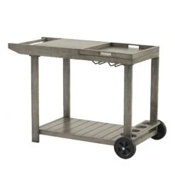 Montrose Aluminium Outdoor Bar Cart, Brushed Silver Oak -Daals OD ALU2 WGREY CART WB1