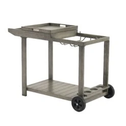 Montrose Aluminium Outdoor Bar Cart, Brushed Silver Oak -Daals OD ALU2 WGREY CART WB2