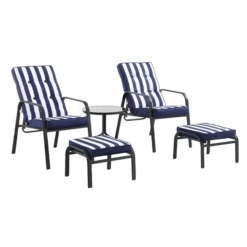 Champneys 2-Seater Steel And Fabric Outdoor Reclining Bistro Set With Stool, Blue -Daals OD BISTR 1069 BLUE GIF