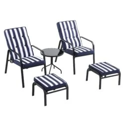 Champneys 2-Seater Steel And Fabric Outdoor Reclining Bistro Set With Stool, Blue -Daals OD BISTR 1069 BLUE WB1