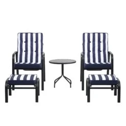 Champneys 2-Seater Steel And Fabric Outdoor Reclining Bistro Set With Stool, Blue -Daals OD BISTR 1069 BLUE WB2