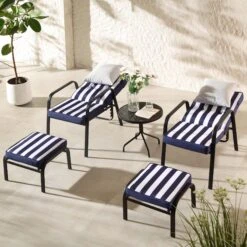 Champneys 2-Seater Steel And Fabric Outdoor Reclining Bistro Set With Stool, Blue -Daals OD BISTR 1069 BLUE scene2