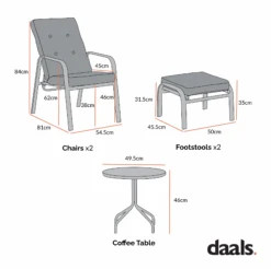 Champneys 2-Seater Steel And Fabric Outdoor Reclining Bistro Set With Stool, Taupe 17 Champneys 2-Seater Steel And Fabric Outdoor Reclining Bistro Set With Stool, Taupe -Daals OD BISTR 1069 CHART 2