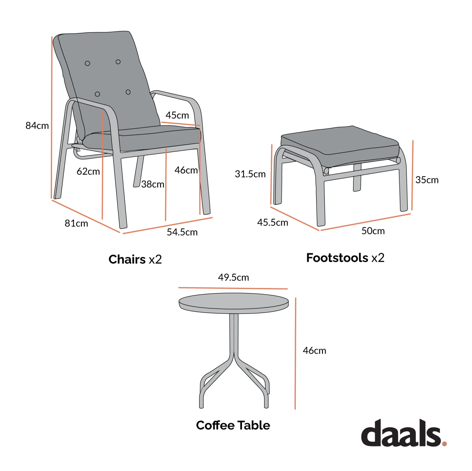 Champneys 2-Seater Steel And Fabric Outdoor Reclining Bistro Set With Stool, Taupe 7 Champneys 2-Seater Steel And Fabric Outdoor Reclining Bistro Set With Stool, Taupe - Image 7