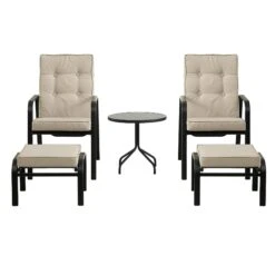 Champneys 2-Seater Steel And Fabric Outdoor Reclining Bistro Set With Stool, Taupe 18 Champneys 2-Seater Steel And Fabric Outdoor Reclining Bistro Set With Stool, Taupe -Daals OD BISTR 1069 TAUPE WB2