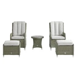 Hampshire 2-Seater Round Wicker Reclining Bistro Set With Stools, Desert Sage -Daals OD BISTR 108 GREEN WB1