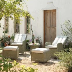 Hampshire 2-Seater Round Wicker Reclining Bistro Set With Stools, Desert Sage -Daals OD BISTR 108 GREEN scene3