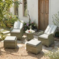 Hampshire 2-Seater Round Wicker Reclining Bistro Set With Stools, Desert Sage -Daals OD BISTR 108 GREEN scene4