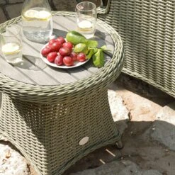 Hampshire 2-Seater Round Wicker Reclining Bistro Set With Stools, Desert Sage -Daals OD BISTR 108 GREEN scene5