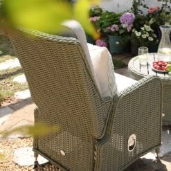 Hampshire 2-Seater Round Wicker Reclining Bistro Set With Stools, Desert Sage -Daals OD BISTR 108 GREEN scene9