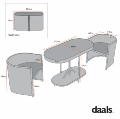 Granchester Rattan Balcony Bistro Set, Grey 18 Granchester Rattan Balcony Bistro Set, Grey -Daals OD BISTR 7034 CHART