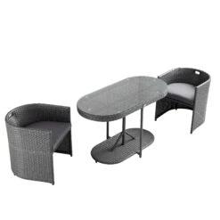 Granchester Rattan Balcony Bistro Set, Grey 21 Granchester Rattan Balcony Bistro Set, Grey -Daals OD BISTR 7034 DARKGREY WB4