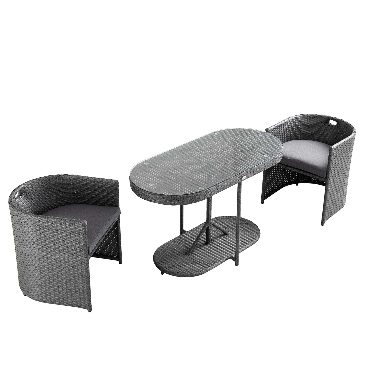 Granchester Rattan Balcony Bistro Set, Grey 9 Granchester Rattan Balcony Bistro Set, Grey - Image 9