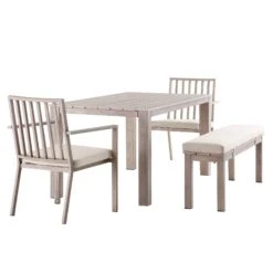 Earlswood Aluminium Washed Wood Effect Dining Set With Bench -Daals OD DINE 1001 NAT WB5