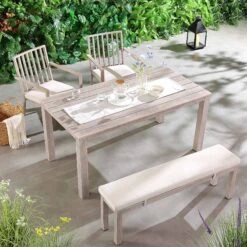 Earlswood Aluminium Washed Wood Effect Dining Set With Bench -Daals OD DINE 1001 NAT scene3