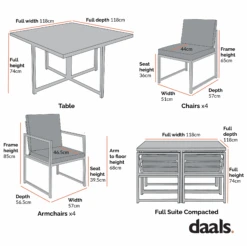 Albany Aluminium 9-Piece Outdoor Cube Dining Set, Grey -Daals OD DINE 1024 CHART