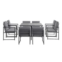 Albany Aluminium 9-Piece Outdoor Cube Dining Set, Grey -Daals OD DINE 1024 GREY WB2