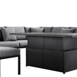 Calabasas Large Outdoor Fabric And Aluminium Corner Casual Dining Set With Rising Table, Dark Grey -Daals OD DINE 1027 DARKGREY detail2