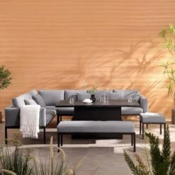 Calabasas Large Outdoor Fabric And Aluminium Corner Casual Dining Set With Rising Table, Dark Grey -Daals OD DINE 1027 DARKGREY scene3